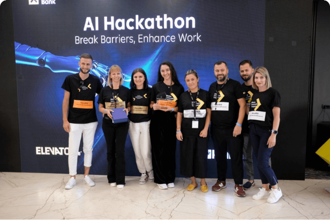 Group of participants celebrating their win at an AI hackathon, demonstrating teamwork, innovation, and technology-driven success.